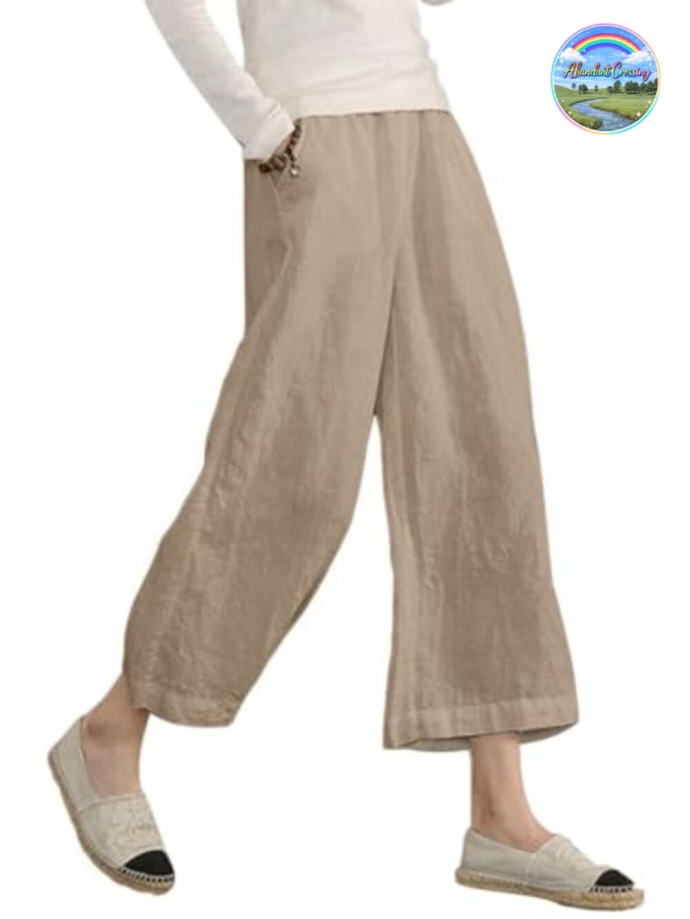 Womens Linen Cropped Pants Loose Casual Wide Leg Capris
